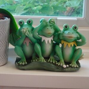 Hear No Evil, See No Evil, Speak No Evil Whimsical Frogs on a Lily Pad Decor